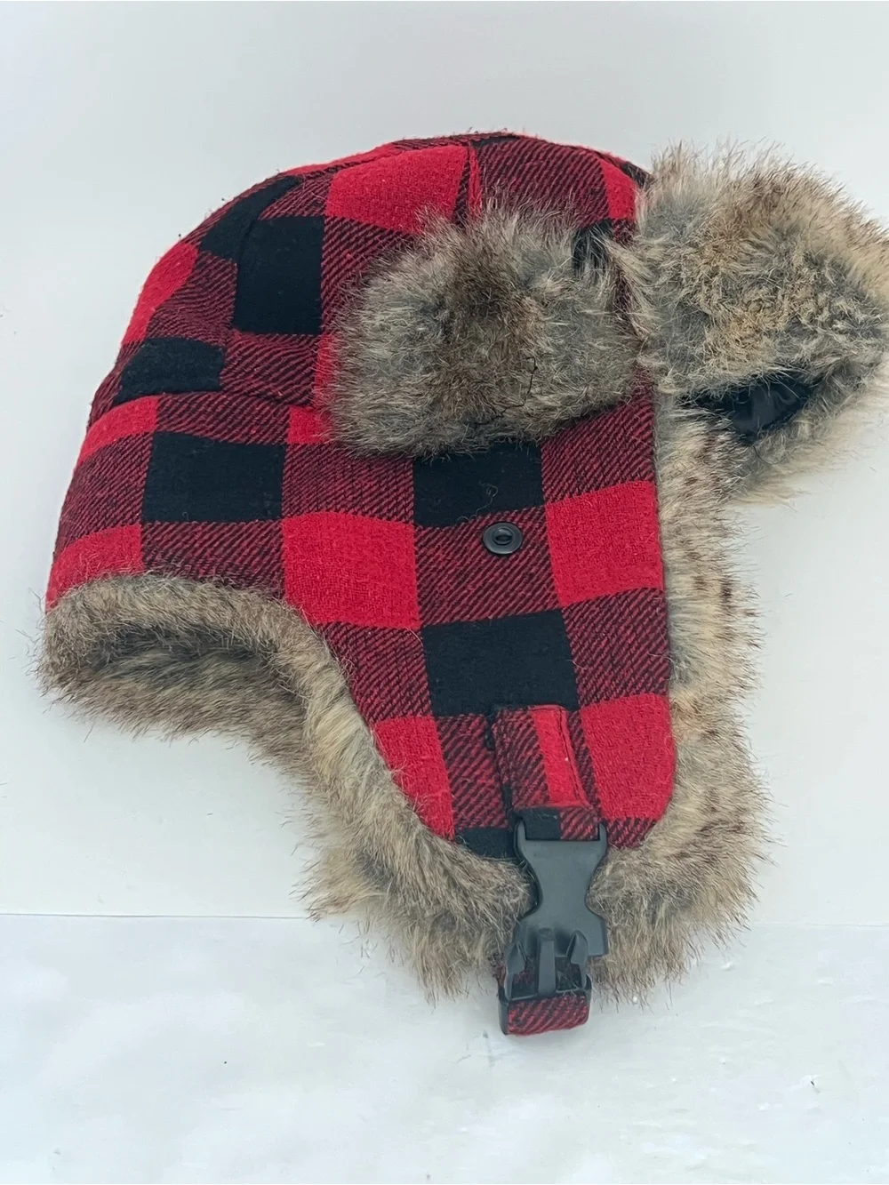 Dorfman Pacific Red Black Plaid Faux Fur Trapper Hat Adult Md